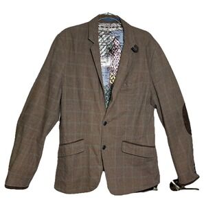 Ted Baker London Cotton‎ Windowpane Elbow Pads Map Lined Blazer  Size 4/US Large
